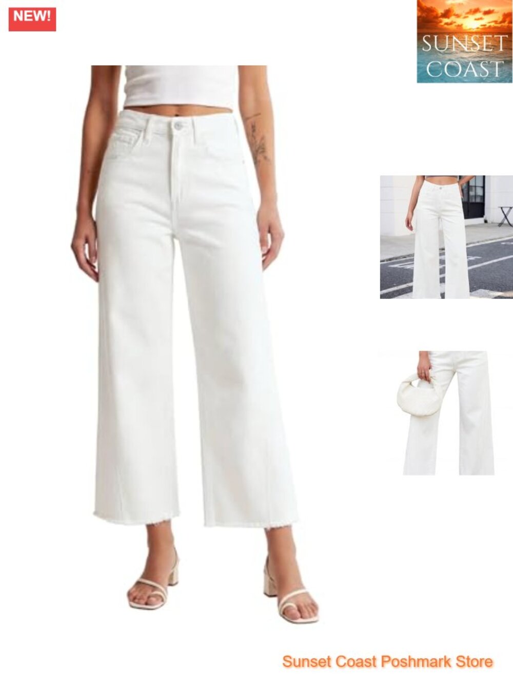 Wide Leg High Waist Baggy Cropped Jeans Raw Hem Stretch